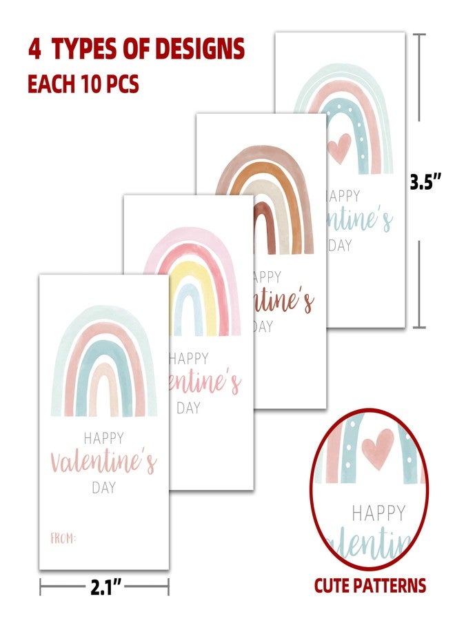 YQV Valentines Day Gift Tags Stickers, 40 Boho Rainbow Valentine's Day Stickers for Kids, Self Adhesive Happy Valentine's Day Labels for Valentine Gift Decoration-A02 - Image 2